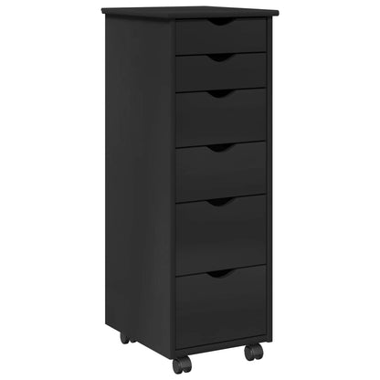 Rolling Cabinet Black 34 x 39 x 93.5 cm Solid Pine Wood