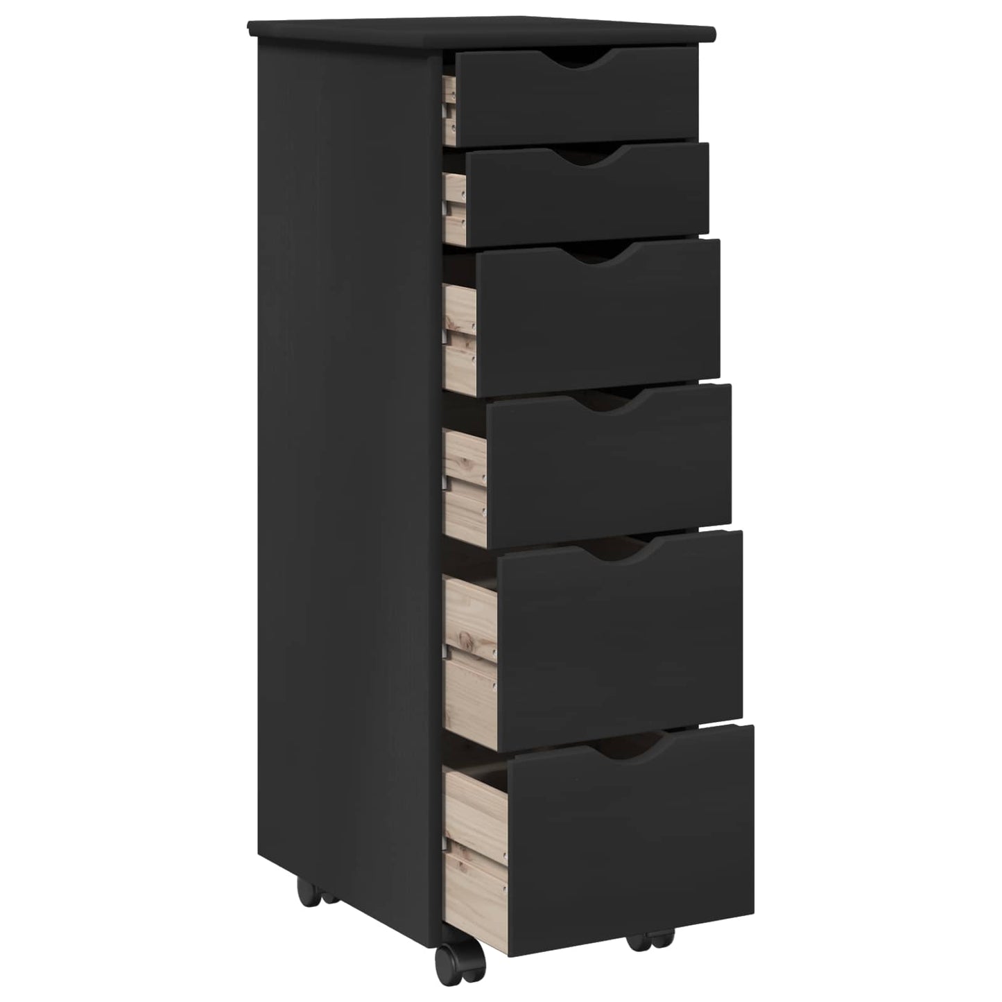 Rolling Cabinet Black 34 x 39 x 93.5 cm Solid Pine Wood