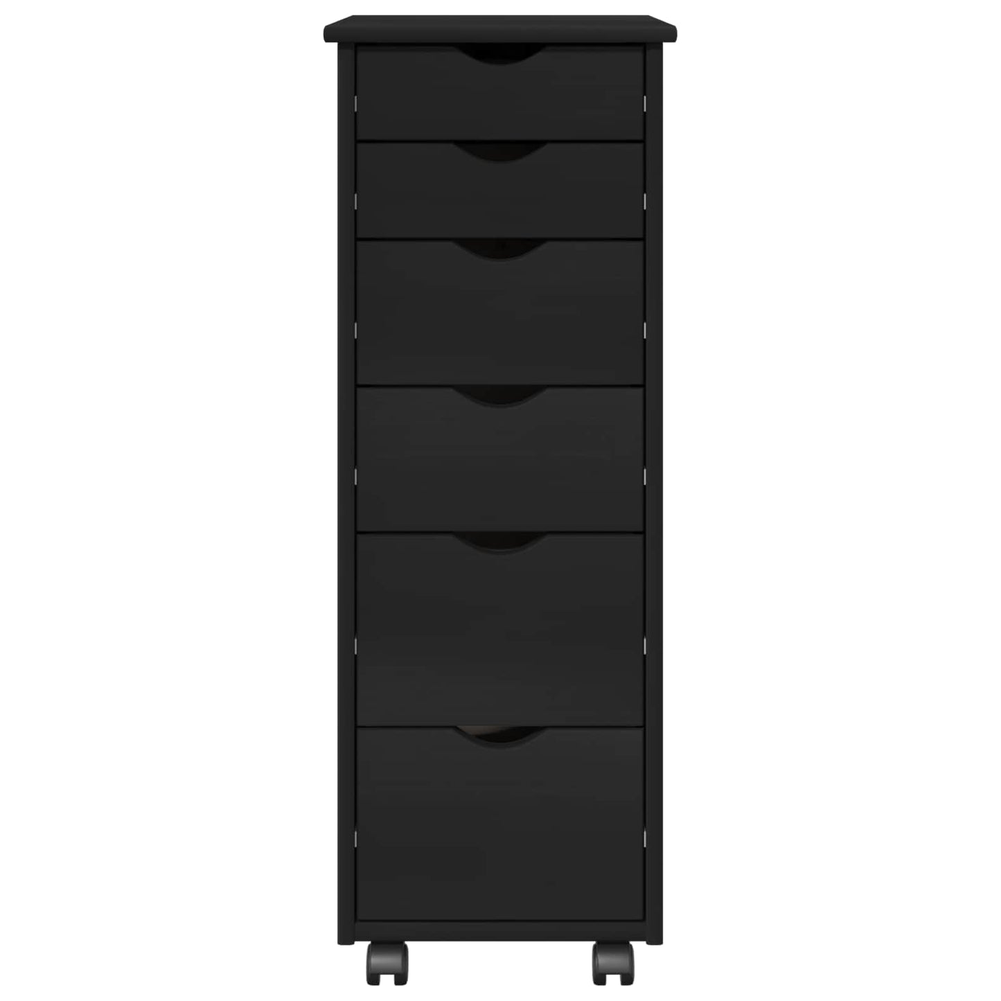 Rolling Cabinet Black 34 x 39 x 93.5 cm Solid Pine Wood