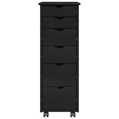 Rolling Cabinet Black 34 x 39 x 93.5 cm Solid Pine Wood