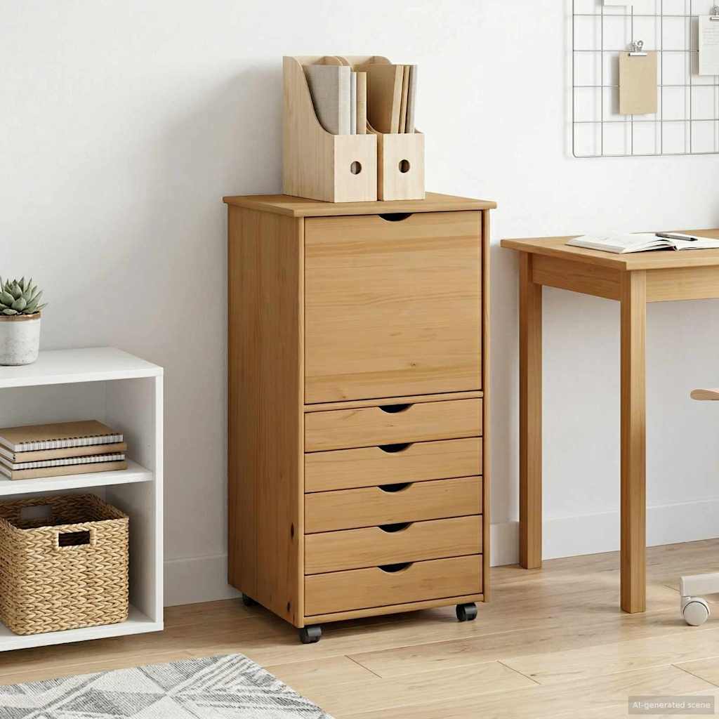 Rolling Cabinet Honey Brown 53 x 39 x 103 cm Solid Pine Wood