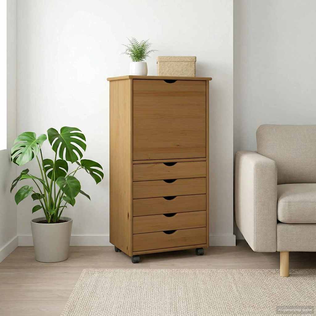 Rolling Cabinet Honey Brown 53 x 39 x 103 cm Solid Pine Wood