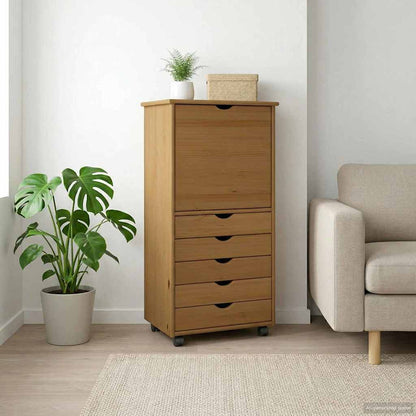 Rolling Cabinet Honey Brown 53 x 39 x 103 cm Solid Pine Wood