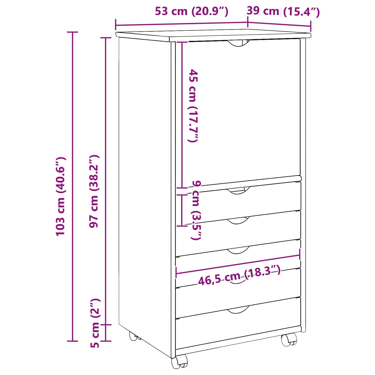 Rolling Cabinet Honey Brown 53 x 39 x 103 cm Solid Pine Wood