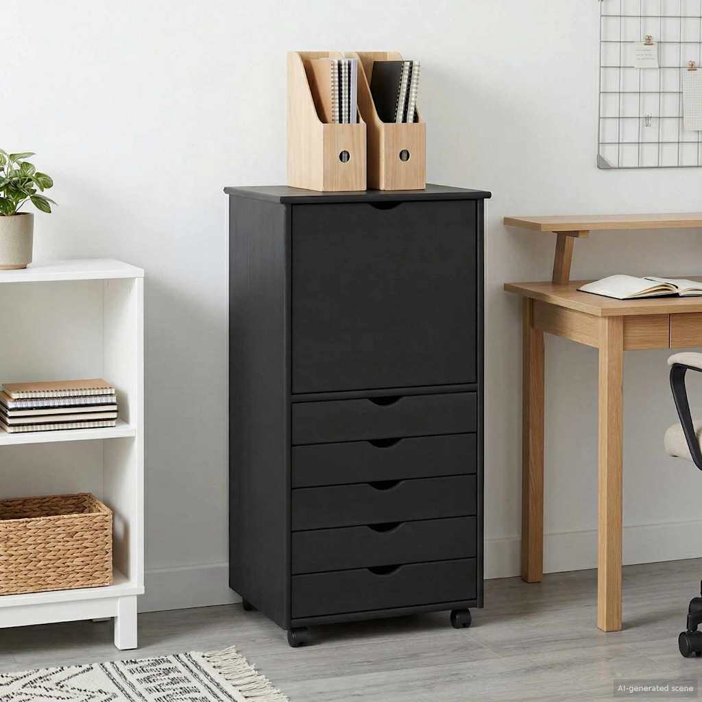 Rolling Cabinet Grey 53 x 39 x 103 cm Solid Pine Wood