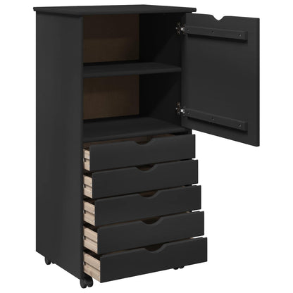 Rolling Cabinet Black 53 x 39 x 103 cm Solid Pine Wood