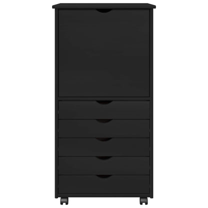 Rolling Cabinet Black 53 x 39 x 103 cm Solid Pine Wood