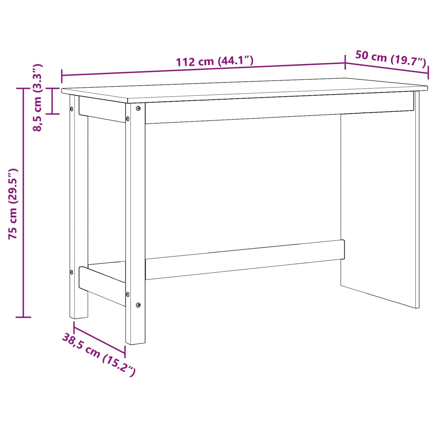 Desk Honey Brown 112 x 50 x 75 cm Solid Pine Wood