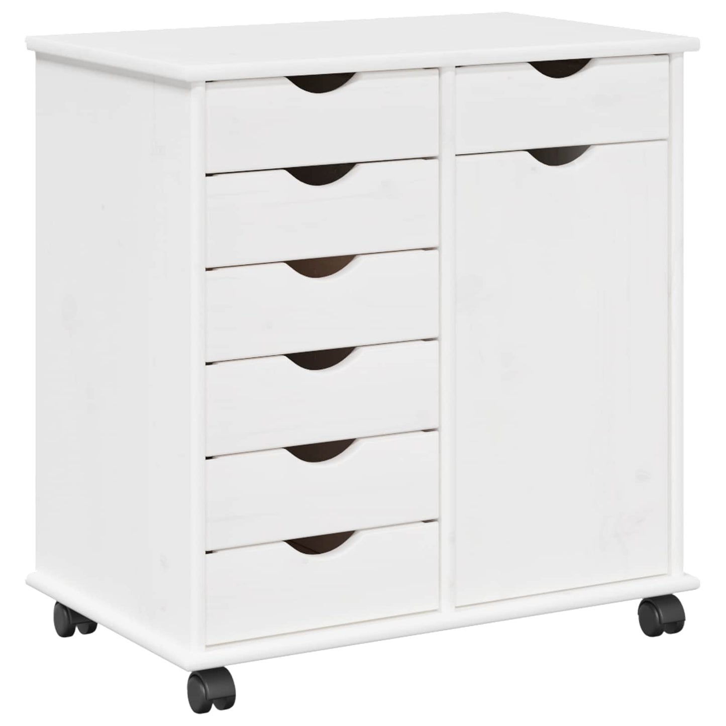 Rolling Cabinet White 63.5 x 39 x 65.5 cm Solid Pine Wood