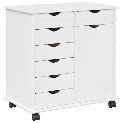 Rolling Cabinet White 63.5 x 39 x 65.5 cm Solid Pine Wood