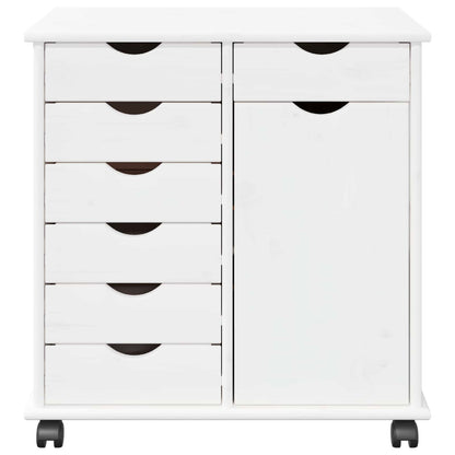 Rolling Cabinet White 63.5 x 39 x 65.5 cm Solid Pine Wood