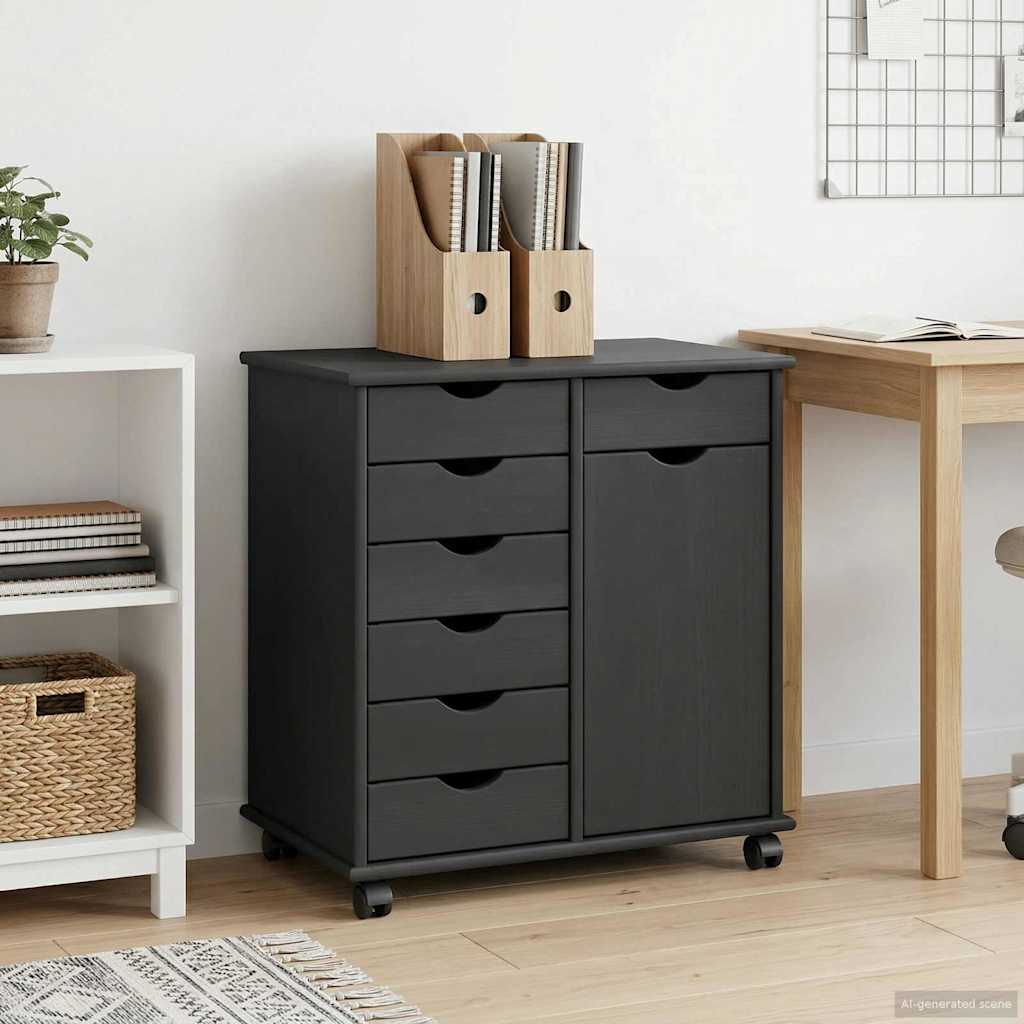 Rolling Cabinet Grey 63.5 x 39 x 65.5 cm Solid Pine Wood