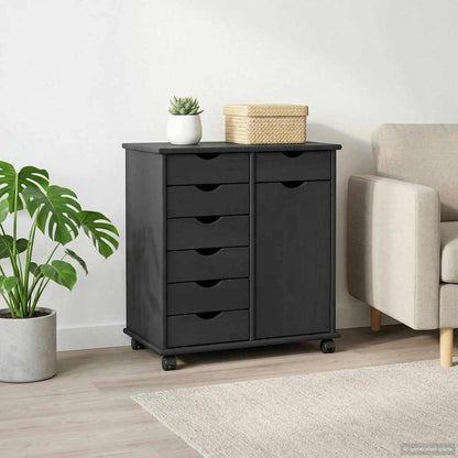 Rolling Cabinet Grey 63.5 x 39 x 65.5 cm Solid Pine Wood