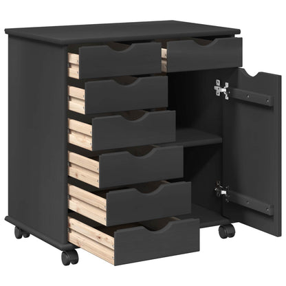 Rolling Cabinet Grey 63.5 x 39 x 65.5 cm Solid Pine Wood