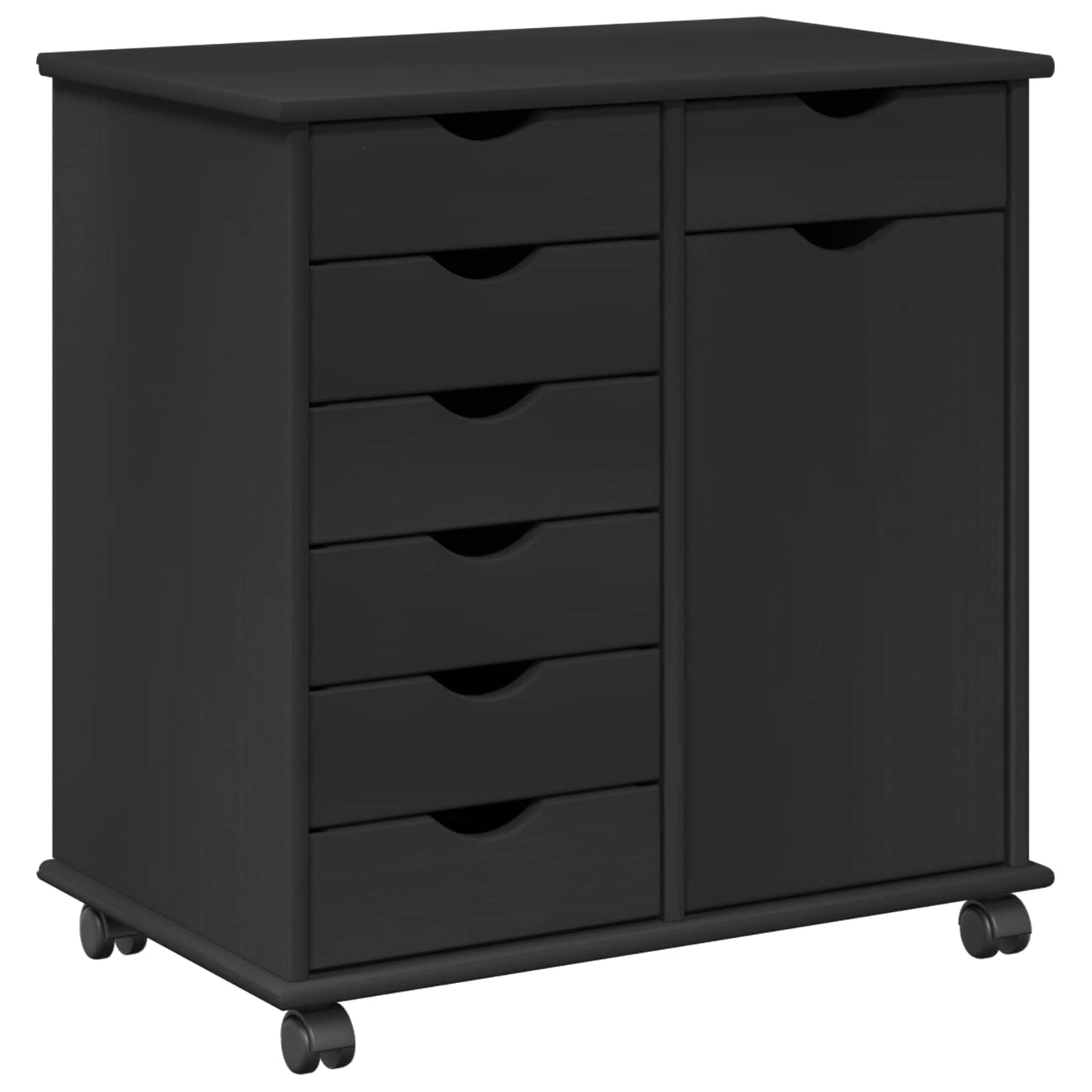 Rolling Cabinet Black 63.5 x 39 x 65.5 cm Solid Pine Wood
