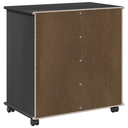 Rolling Cabinet Black 63.5 x 39 x 65.5 cm Solid Pine Wood