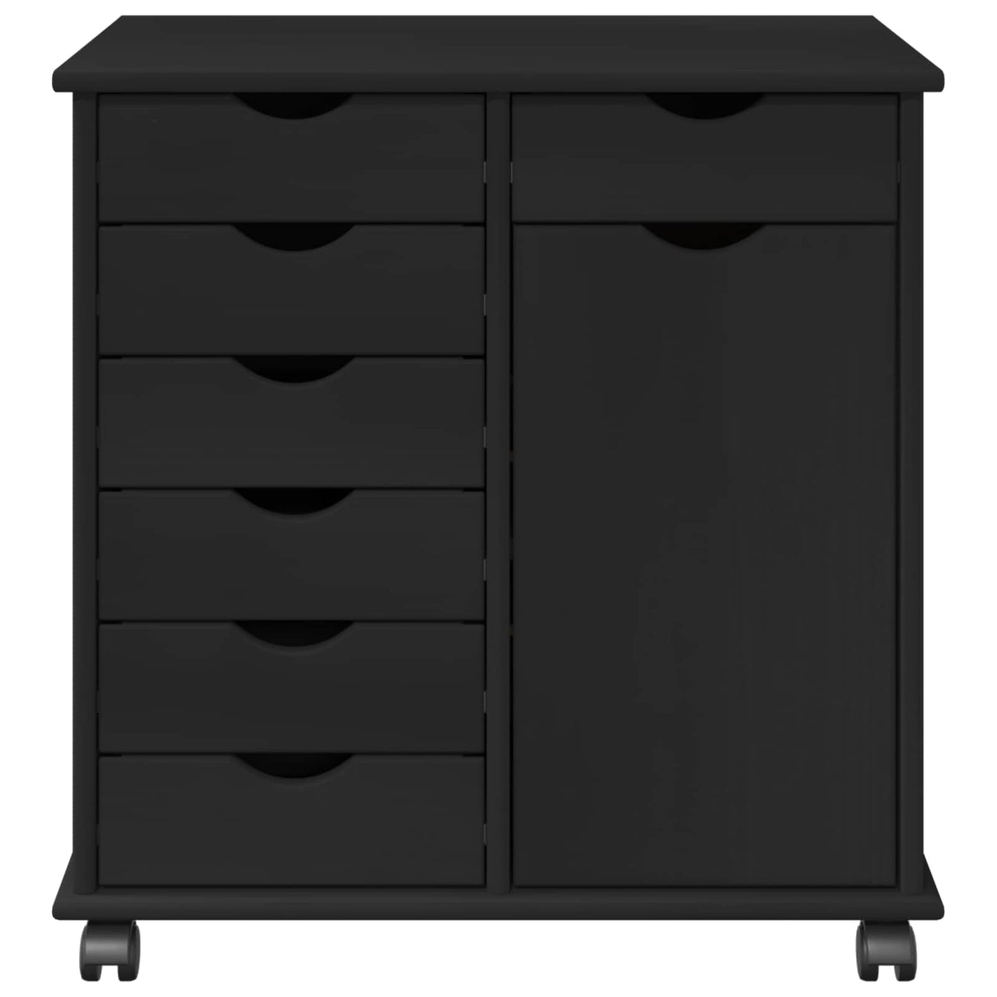Rolling Cabinet Black 63.5 x 39 x 65.5 cm Solid Pine Wood