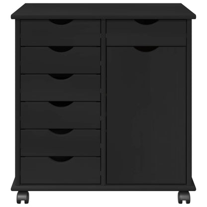 Rolling Cabinet Black 63.5 x 39 x 65.5 cm Solid Pine Wood