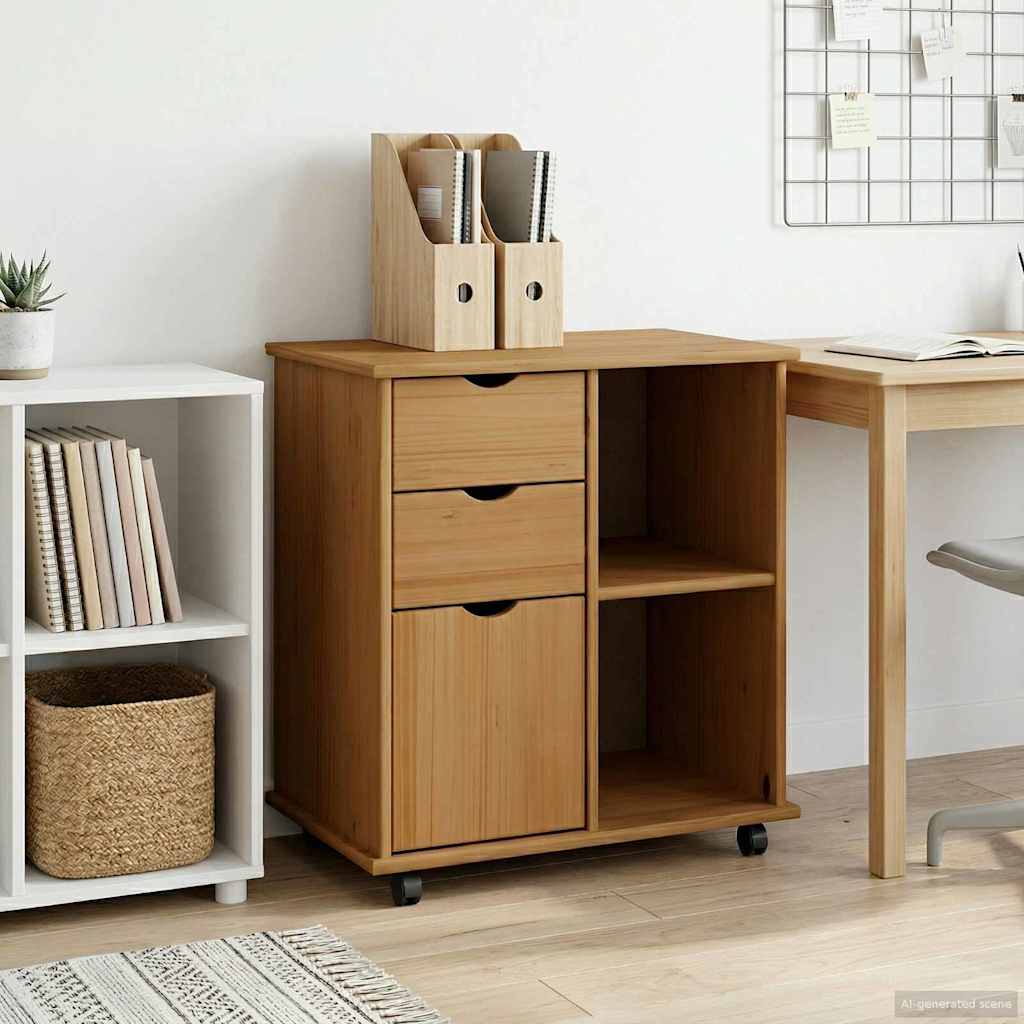Rolling Cabinet Honey Brown 63.5 x 39 x 65.5 cm Solid Pine Wood