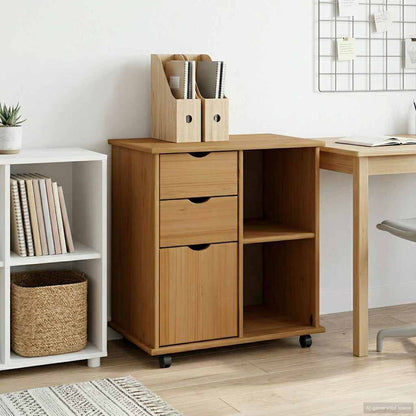 Rolling Cabinet Honey Brown 63.5 x 39 x 65.5 cm Solid Pine Wood