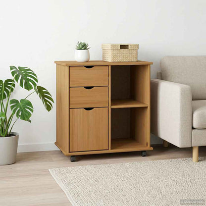 Rolling Cabinet Honey Brown 63.5 x 39 x 65.5 cm Solid Pine Wood