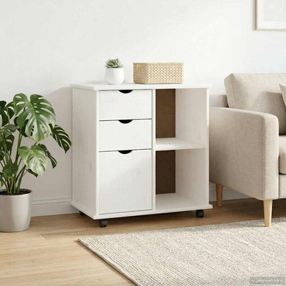 Rolling Cabinet White 63.5 x 39 x 65.5 cm Solid Pine Wood