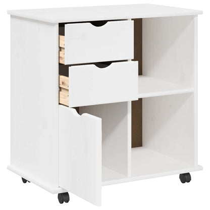 Rolling Cabinet White 63.5 x 39 x 65.5 cm Solid Pine Wood