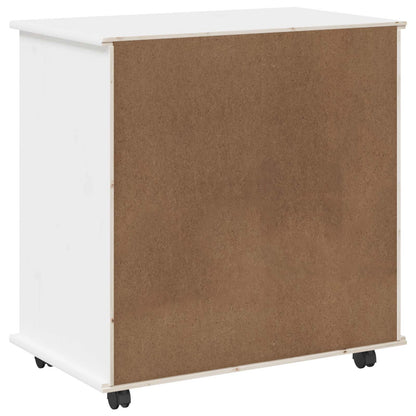Rolling Cabinet White 63.5 x 39 x 65.5 cm Solid Pine Wood