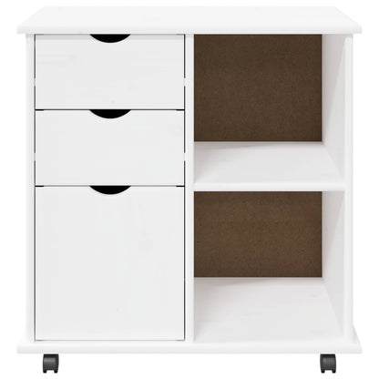 Rolling Cabinet White 63.5 x 39 x 65.5 cm Solid Pine Wood