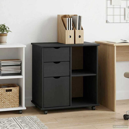 Rolling Cabinet Grey 63.5 x 39 x 65.5 cm Solid Pine Wood