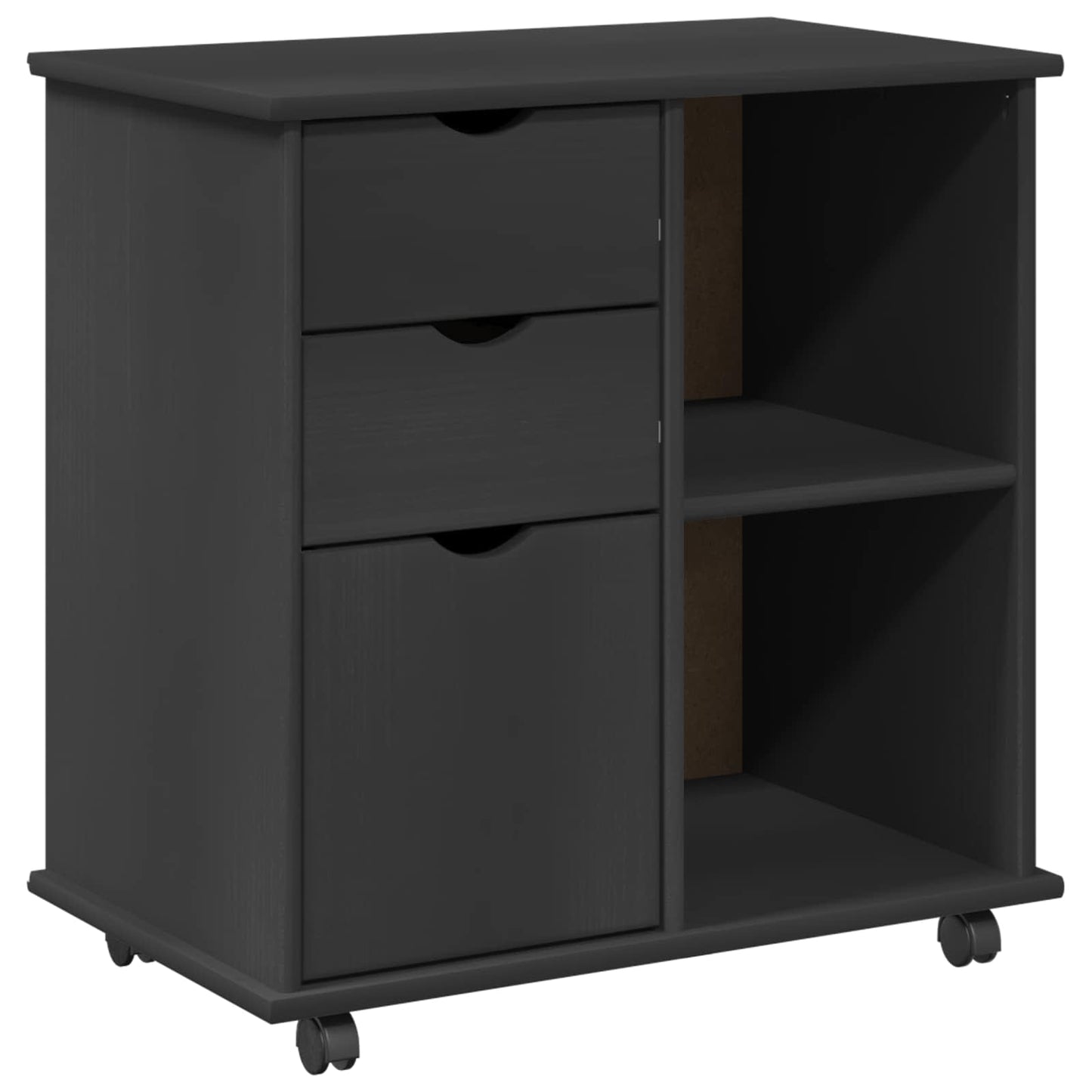 Rolling Cabinet Grey 63.5 x 39 x 65.5 cm Solid Pine Wood