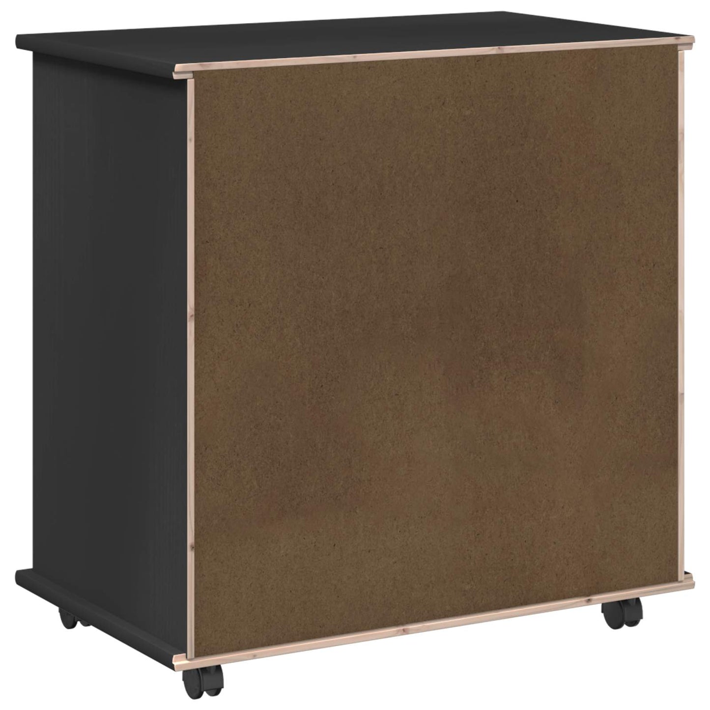 Rolling Cabinet Black 63.5 x 39 x 65.5 cm Solid Pine Wood