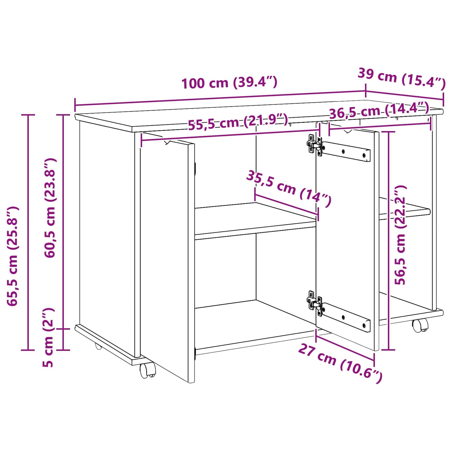 Rolling Cabinet Honey Brown 100 x 39 x 65.5 cm Solid Pine Wood