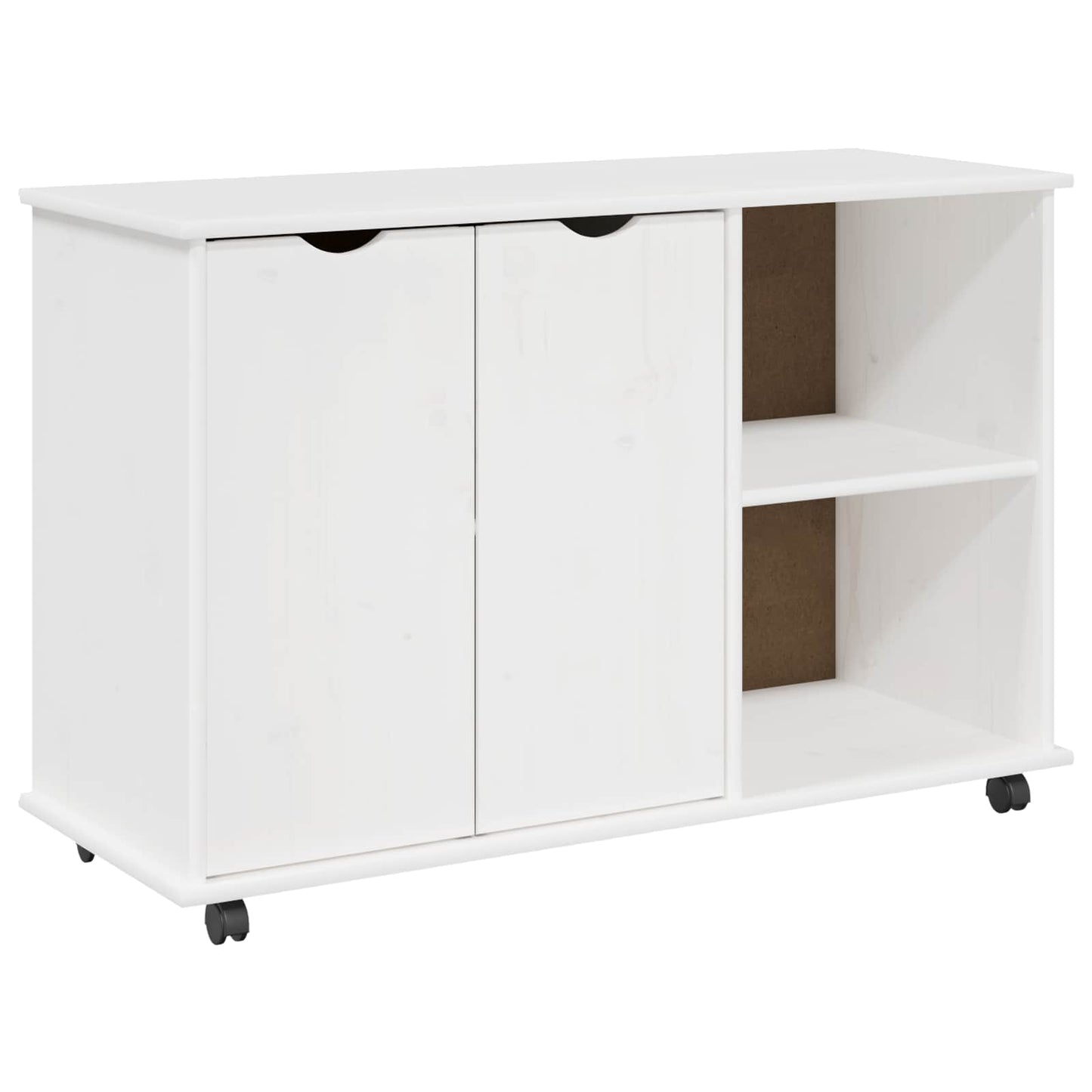 Rolling Cabinet White 100 x 39 x 65.5 cm Solid Pine Wood