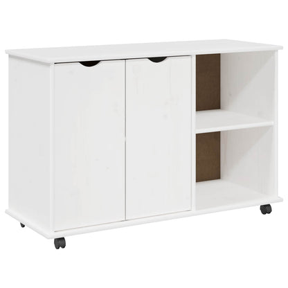 Rolling Cabinet White 100 x 39 x 65.5 cm Solid Pine Wood