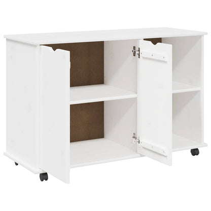 Rolling Cabinet White 100 x 39 x 65.5 cm Solid Pine Wood