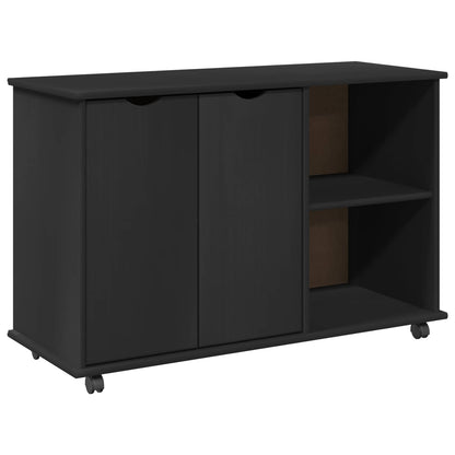 Rolling Cabinet Black 100 x 39 x 65.5 cm Solid Pine Wood