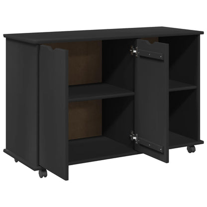 Rolling Cabinet Black 100 x 39 x 65.5 cm Solid Pine Wood