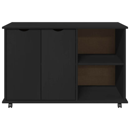 Rolling Cabinet Black 100 x 39 x 65.5 cm Solid Pine Wood