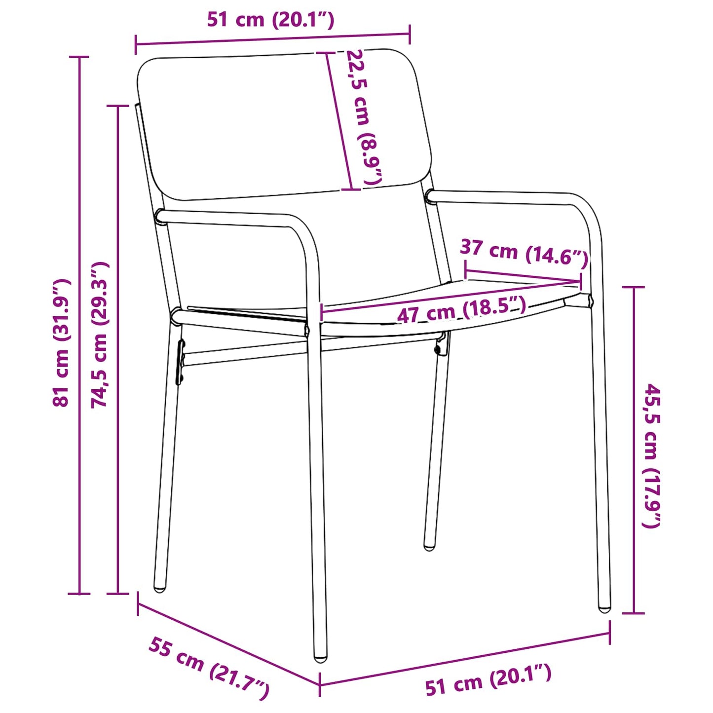 Garden Chairs 2 pcs Anthracite 51 x 55 x 81 cm Steel