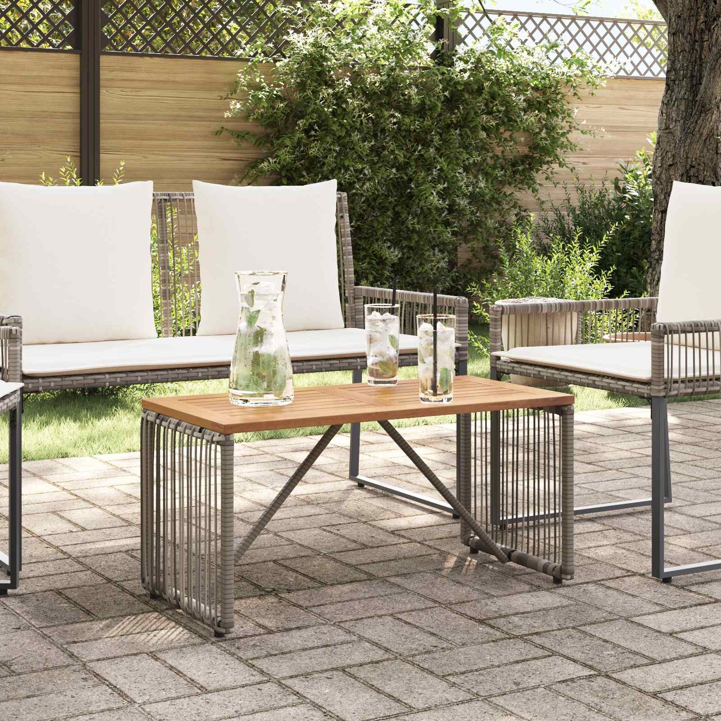 Outdoor Table Grey and Brown 80 x 40 x 40 cm Poly Rattan
