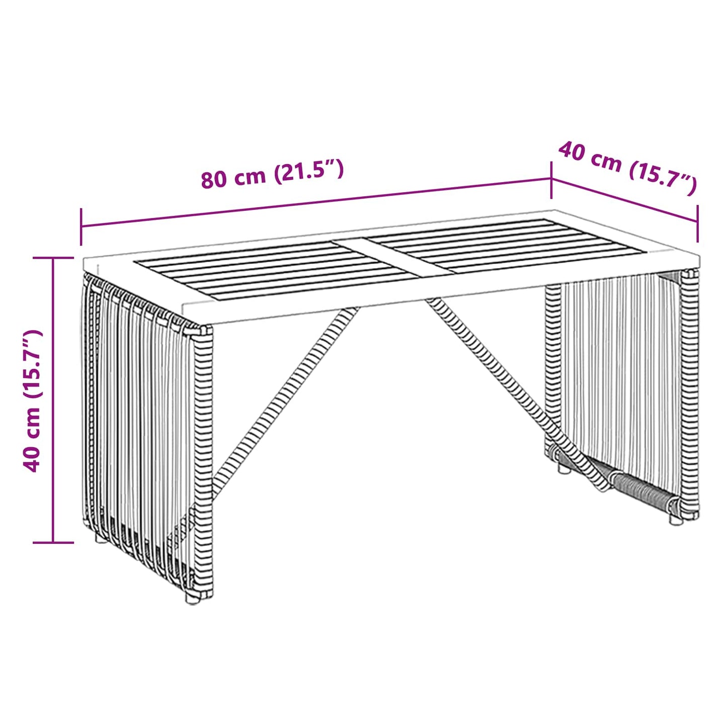 Outdoor Table Grey and Brown 80 x 40 x 40 cm Poly Rattan