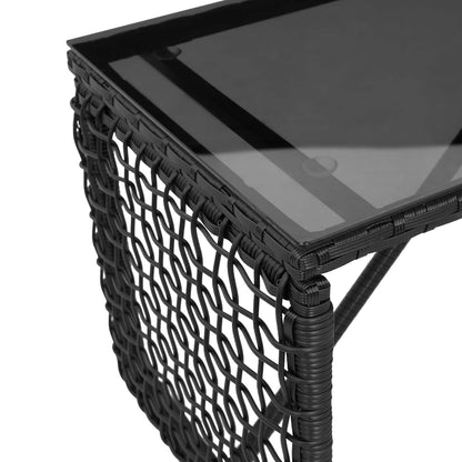 Outdoor Table Black 80 x 40 x 40 cm PE Rattan and Glass