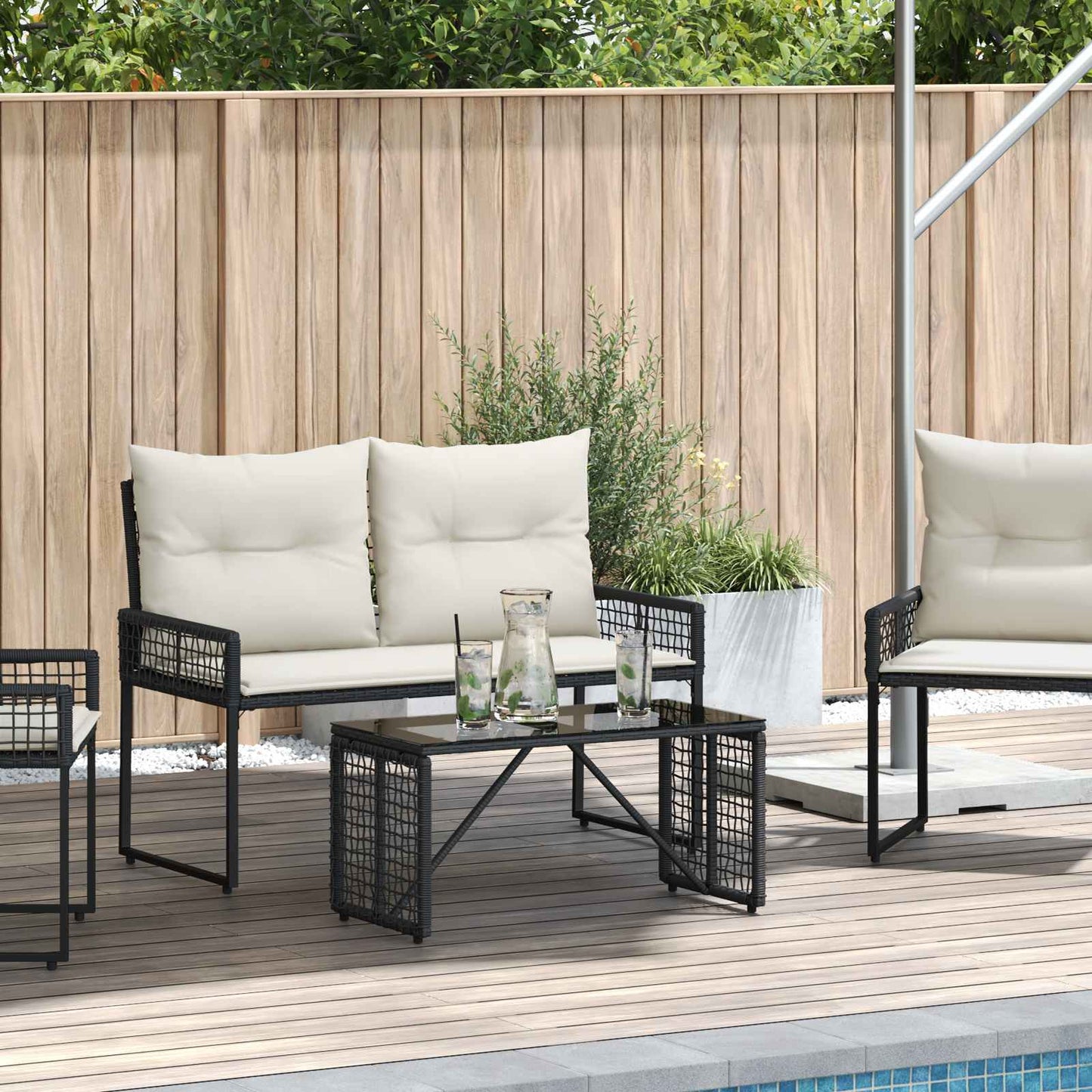 Outdoor Table Black 80 x 40 x 40 cm PE Rattan and Glass