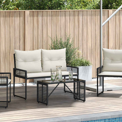 Outdoor Table Black 80 x 40 x 40 cm PE Rattan and Glass