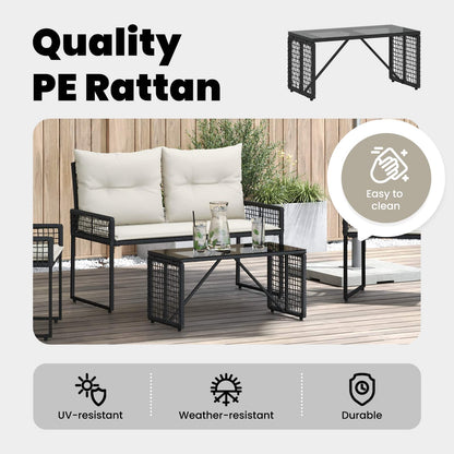 Outdoor Table Black 80 x 40 x 40 cm PE Rattan and Glass