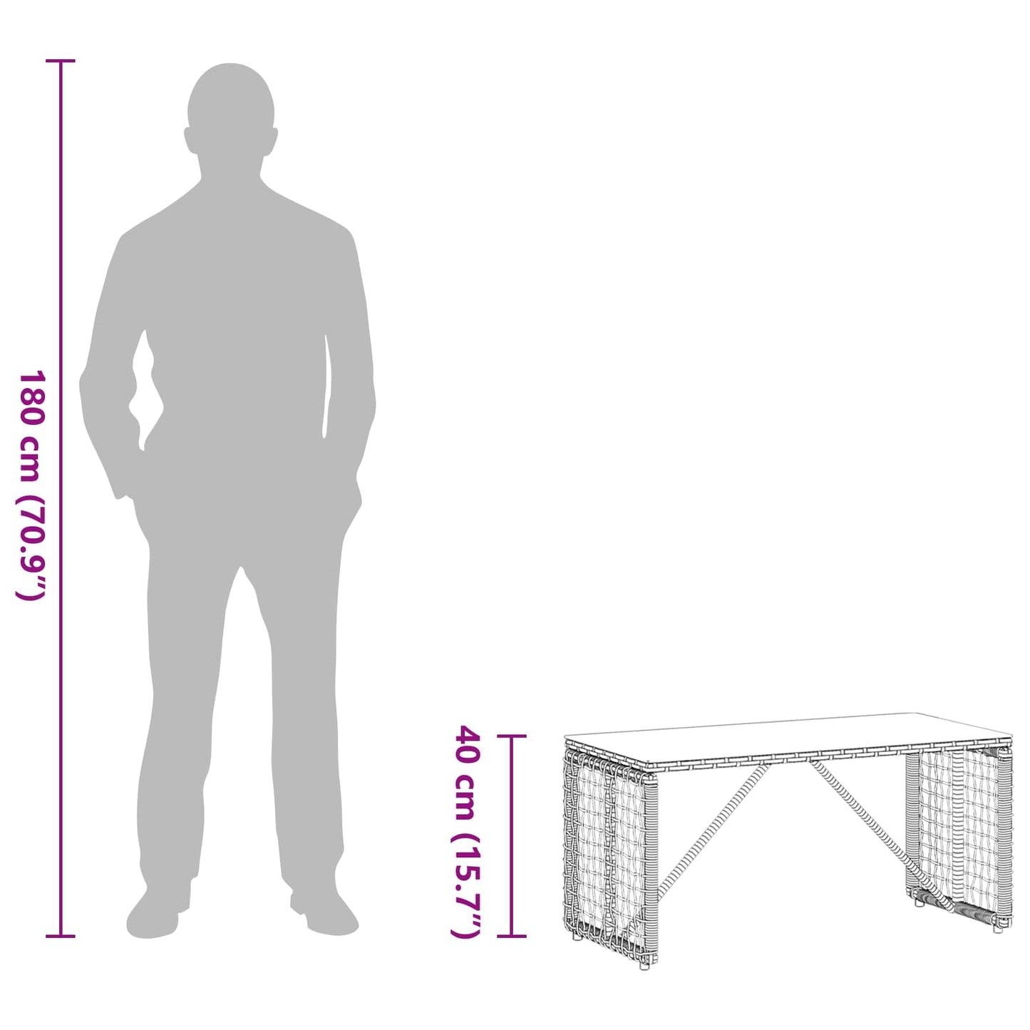 Outdoor Table Black 80 x 40 x 40 cm PE Rattan and Glass
