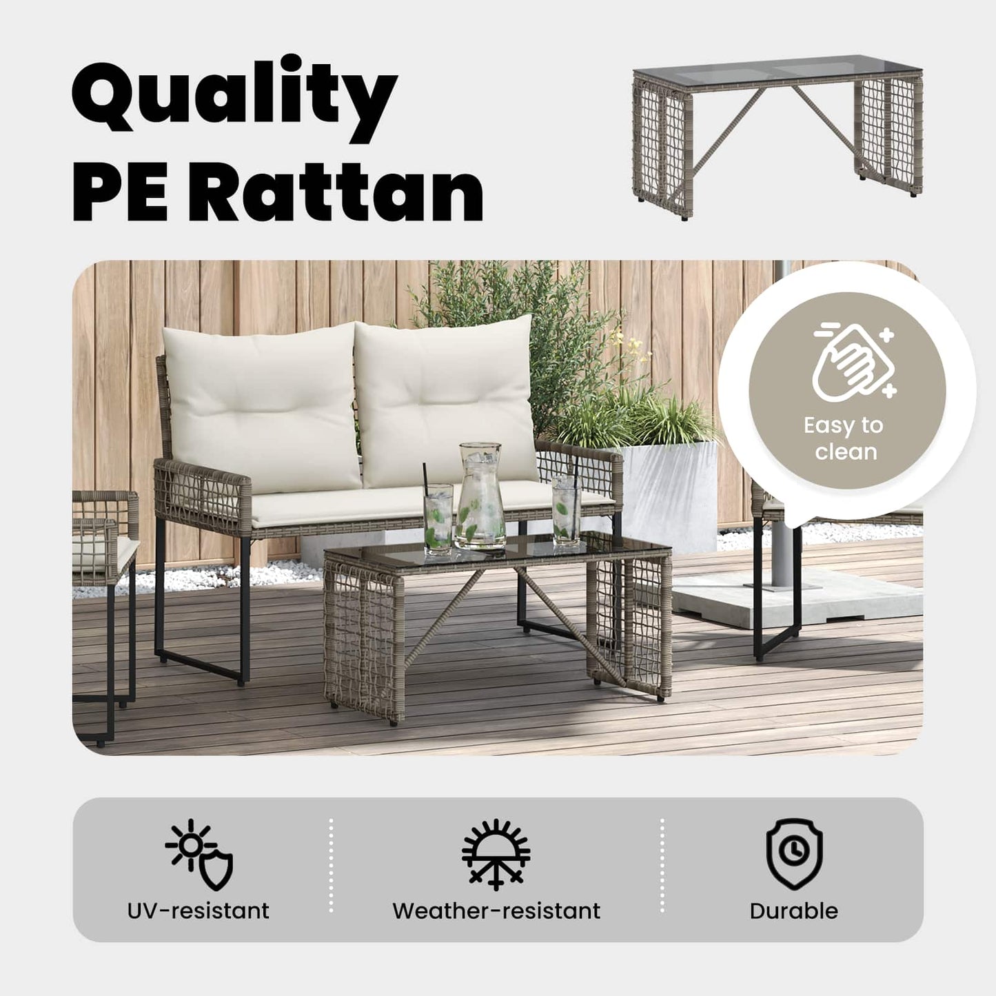 Outdoor Table Grey and Black 80 x 40 x 40 cm