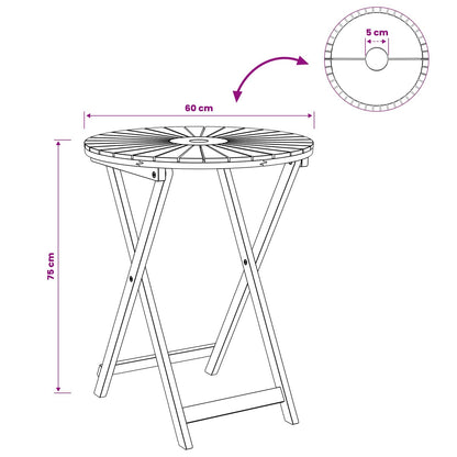 Folding Garden Table Natural Ø60 x 75 cm Solid Acacia Wood