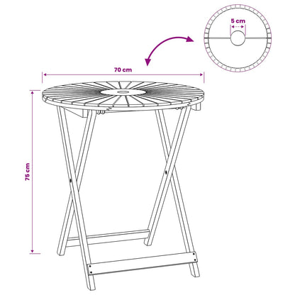 Folding Garden Table Natural Ø70 x 75 cm Solid Acacia Wood